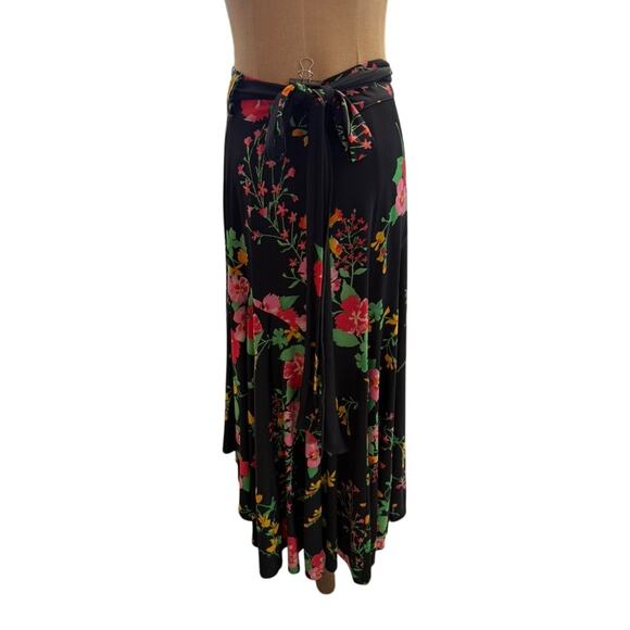 "CABI" Floral Wrap Skirt SZ‎ S Long Flowing Ruffle Black w Floral Beach Tropical - Picture 3 of 8